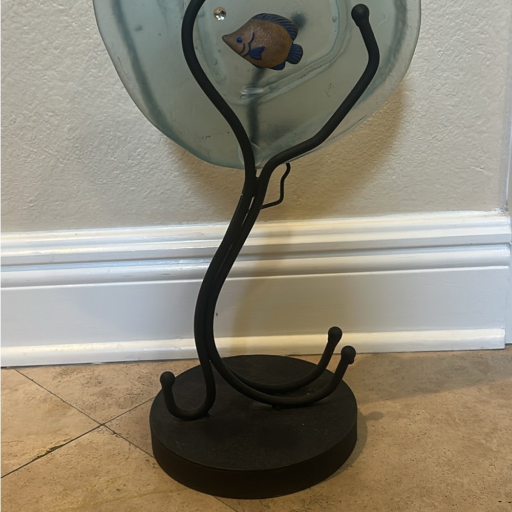 Elegant Black Metal & Glass Fish Art candle holder